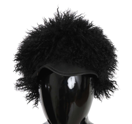 Casquette Gatsby noire chic Dolce &amp; Gabbana en fourrure d'agneau du Tibet