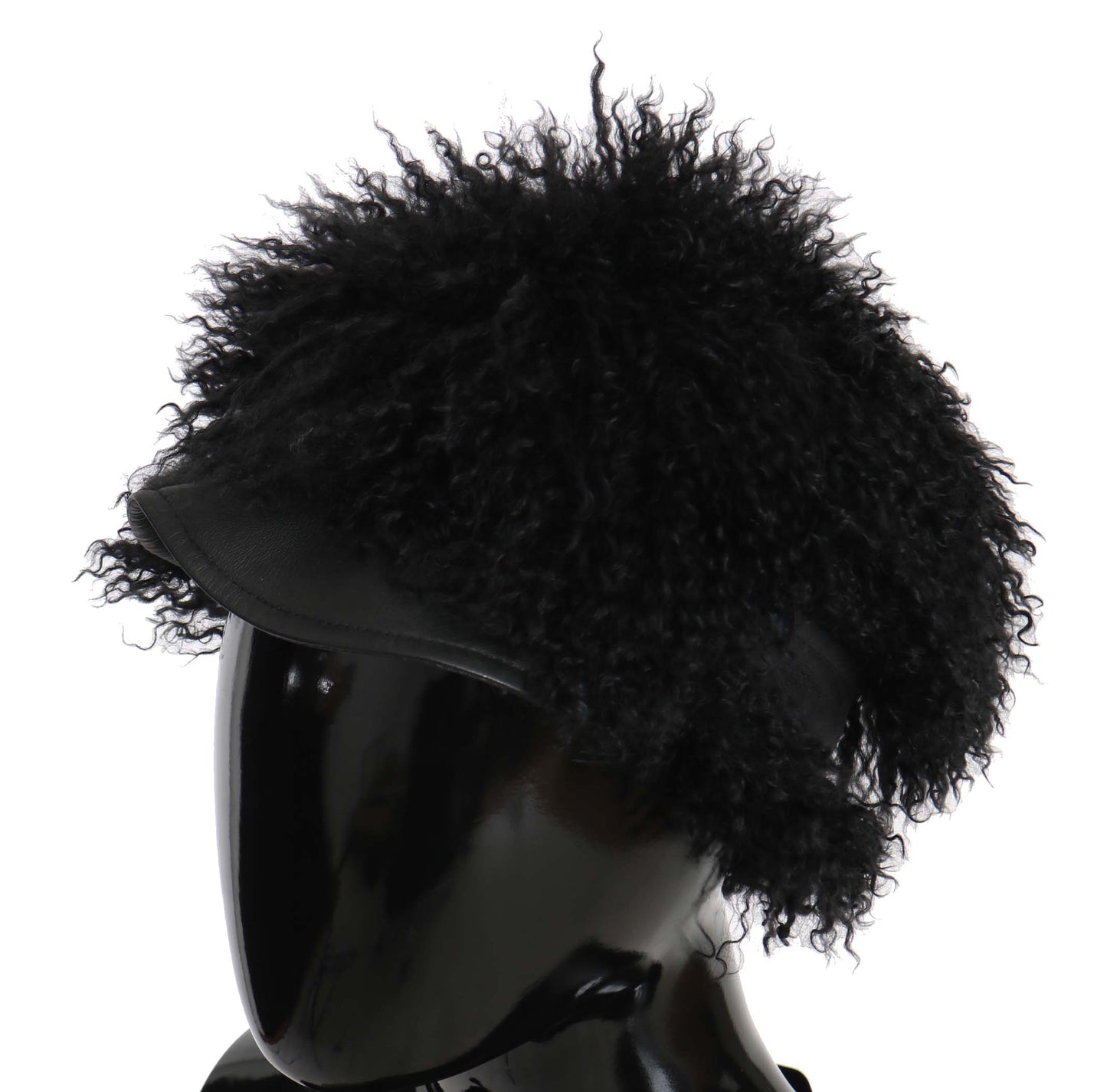 Casquette Gatsby noire chic Dolce &amp; Gabbana en fourrure d'agneau du Tibet
