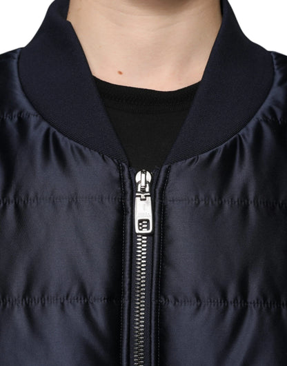 Dolce &amp; Gabbana - Blouson aviateur matelassé bleu foncé à fermeture éclair intégrale