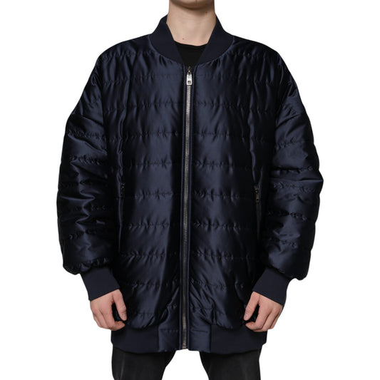 Dolce &amp; Gabbana - Blouson aviateur matelassé bleu foncé à fermeture éclair intégrale