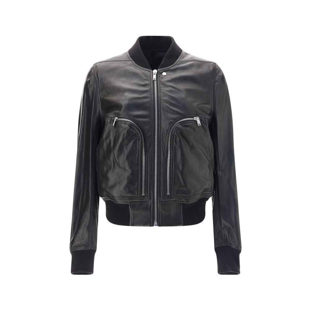 Rick Owens Bauhaus Flight Leather Jacket Front Zip Black