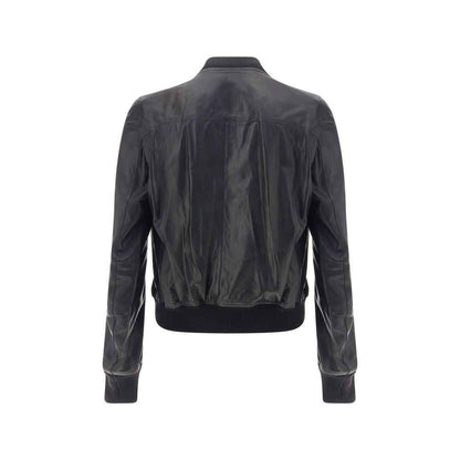 Rick Owens Bauhaus Flight Leather Jacket Front Zip Black
