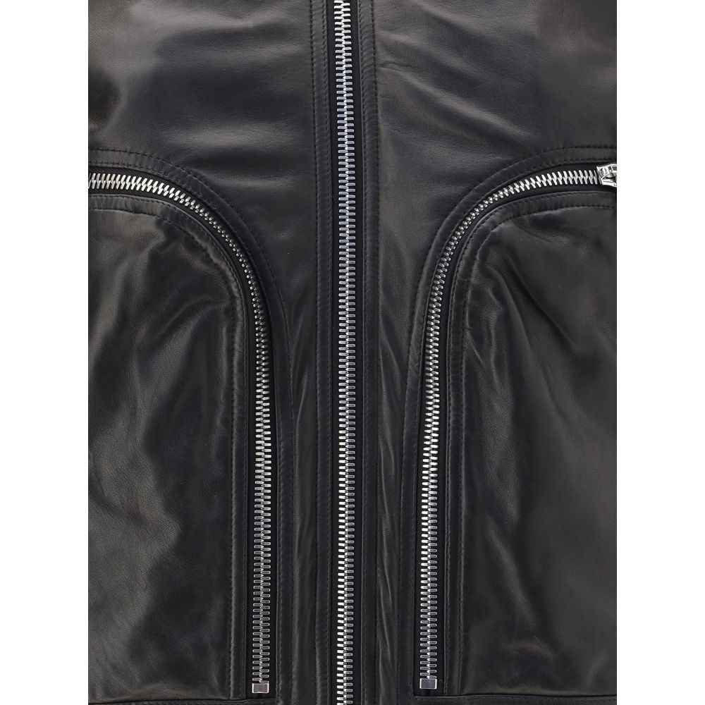 Rick Owens Bauhaus Flight Leather Jacket Front Zip Black