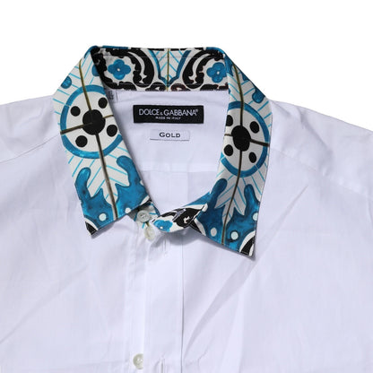 Dolce & Gabbana White Majolica Detailing GOLD Dress Shirt by Dolce & Gabbana