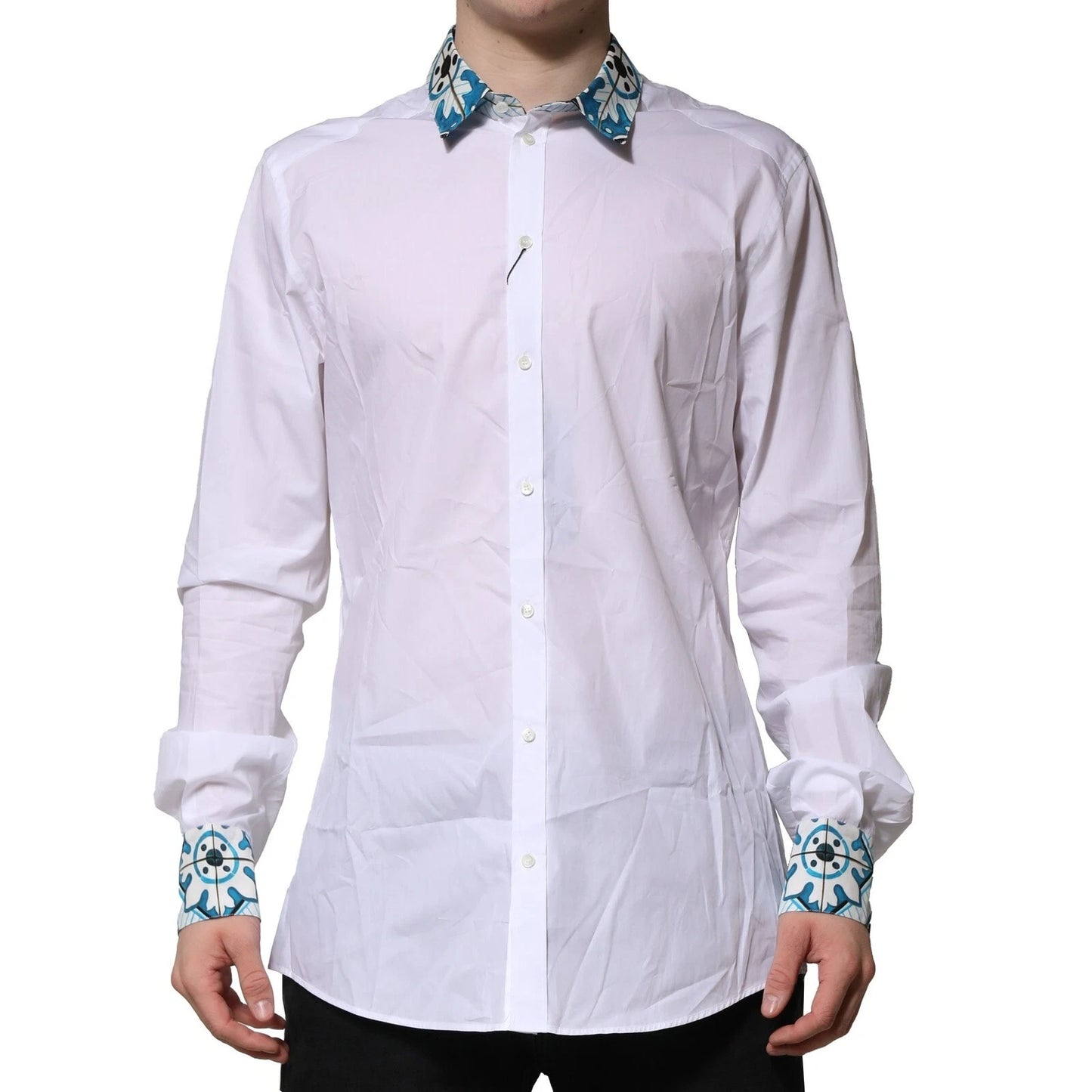 Dolce & Gabbana White Majolica Detailing GOLD Dress Shirt by Dolce & Gabbana