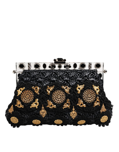 Pochette de soirée Dolce &amp; Gabbana à pampilles noires et cristaux baroques dorés
