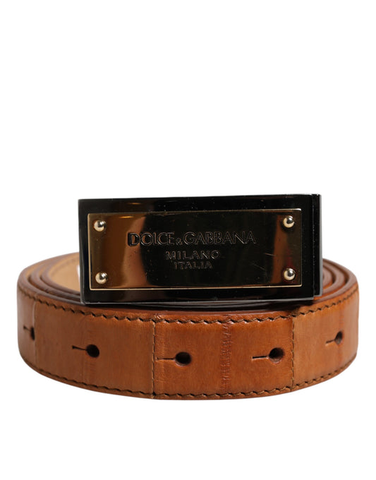 Ceinture Dolce &amp; Gabbana en cuir marron avec boucle dorée et logo DG