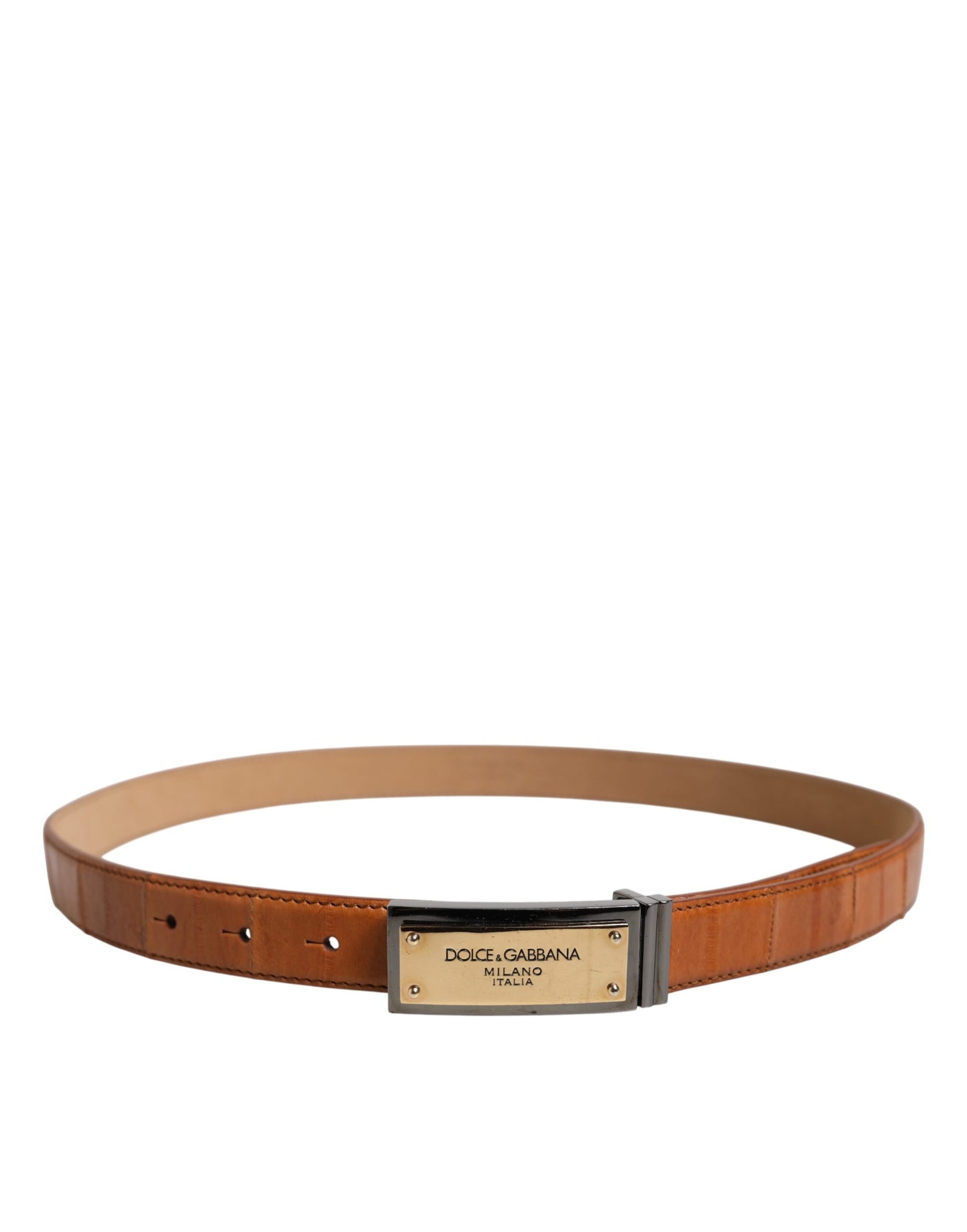Ceinture Dolce &amp; Gabbana en cuir marron avec boucle dorée et logo DG