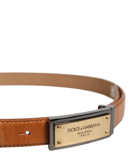 Ceinture Dolce &amp; Gabbana en cuir marron avec boucle dorée et logo DG