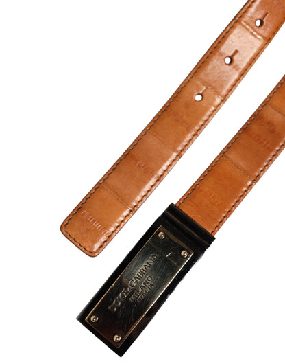 Ceinture Dolce &amp; Gabbana en cuir marron avec boucle dorée et logo DG