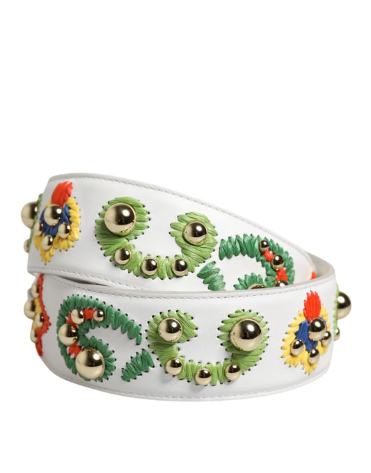 Bandoulière patchwork brodée en raphia et cuir de veau blanc Dolce &amp; Gabbana