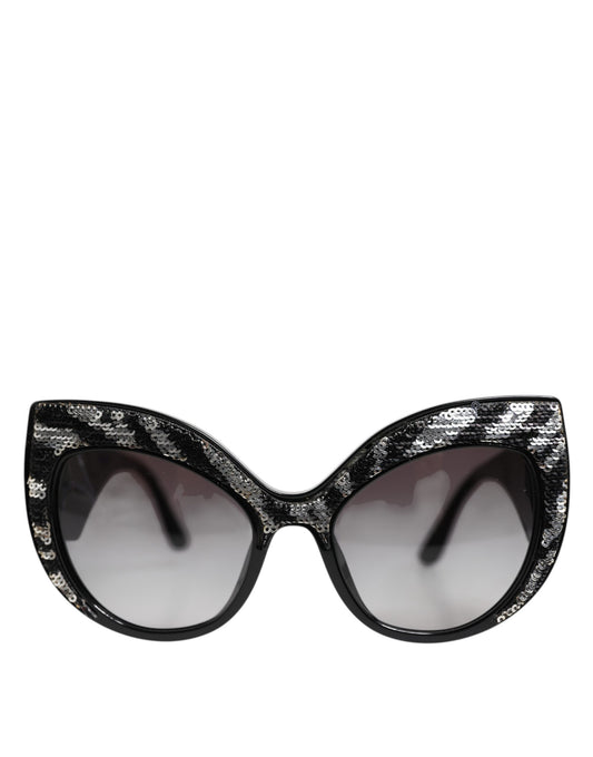 Dolce &amp; Gabbana Black Silver Sequin Oversized Butterfly DG4326 Sunglasses