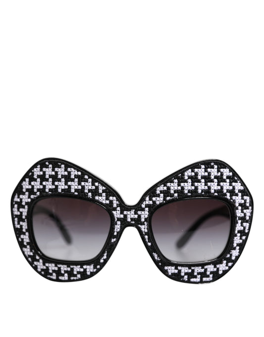 Dolce &amp; Gabbana Black White PIED DE POULE Print Oversized Shades Sunglasses