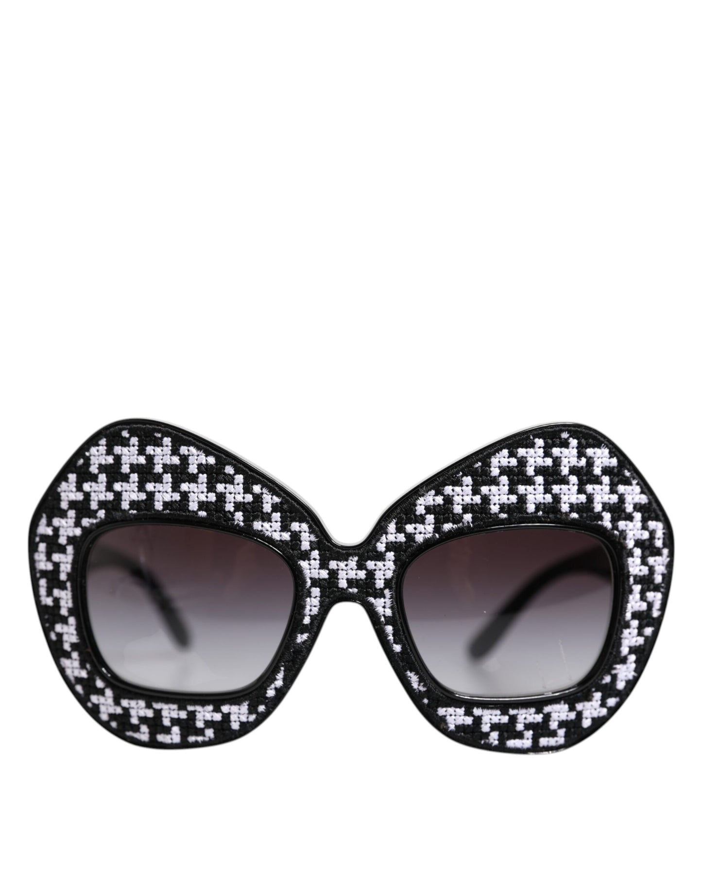 Dolce &amp; Gabbana Black White PIED DE POULE Print Oversized Shades Sunglasses