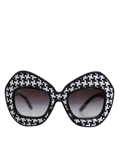 Dolce &amp; Gabbana Black White PIED DE POULE Print Oversized Shades Sunglasses