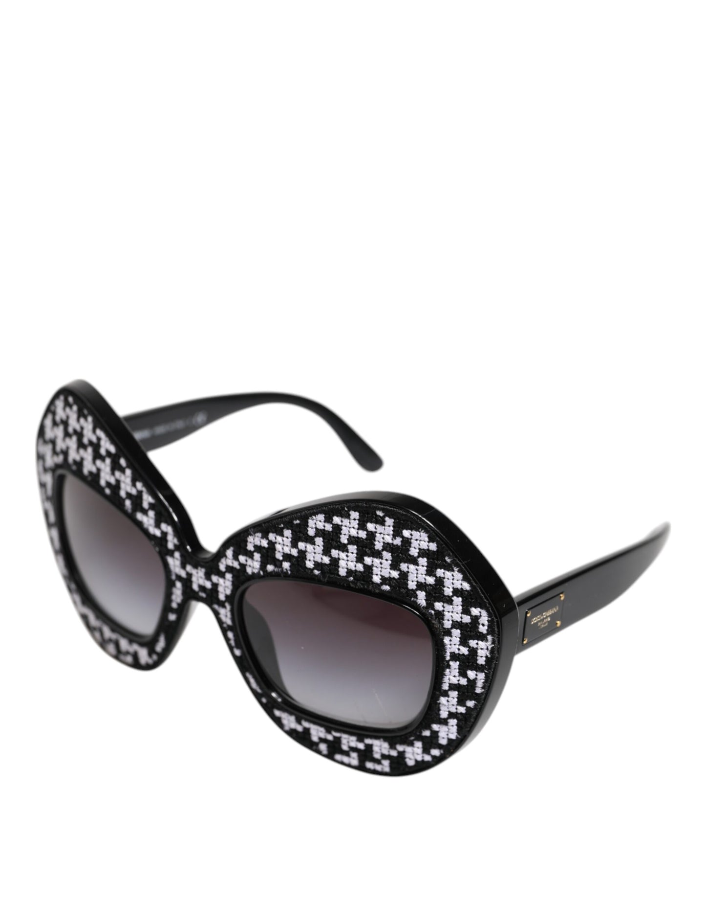 Dolce &amp; Gabbana Black White PIED DE POULE Print Oversized Shades Sunglasses