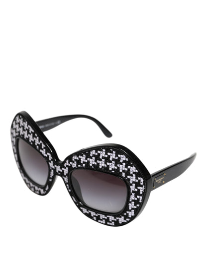 Dolce &amp; Gabbana Black White PIED DE POULE Print Oversized Shades Sunglasses