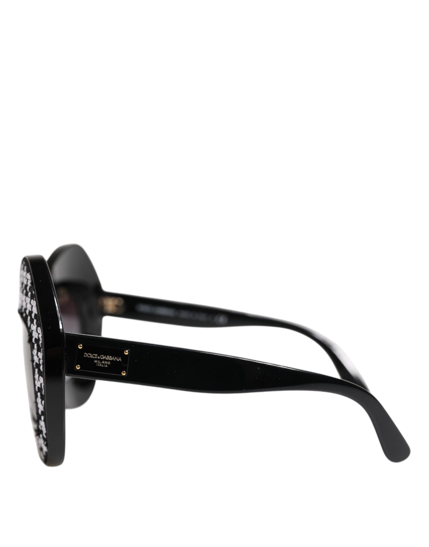 Dolce &amp; Gabbana Black White PIED DE POULE Print Oversized Shades Sunglasses