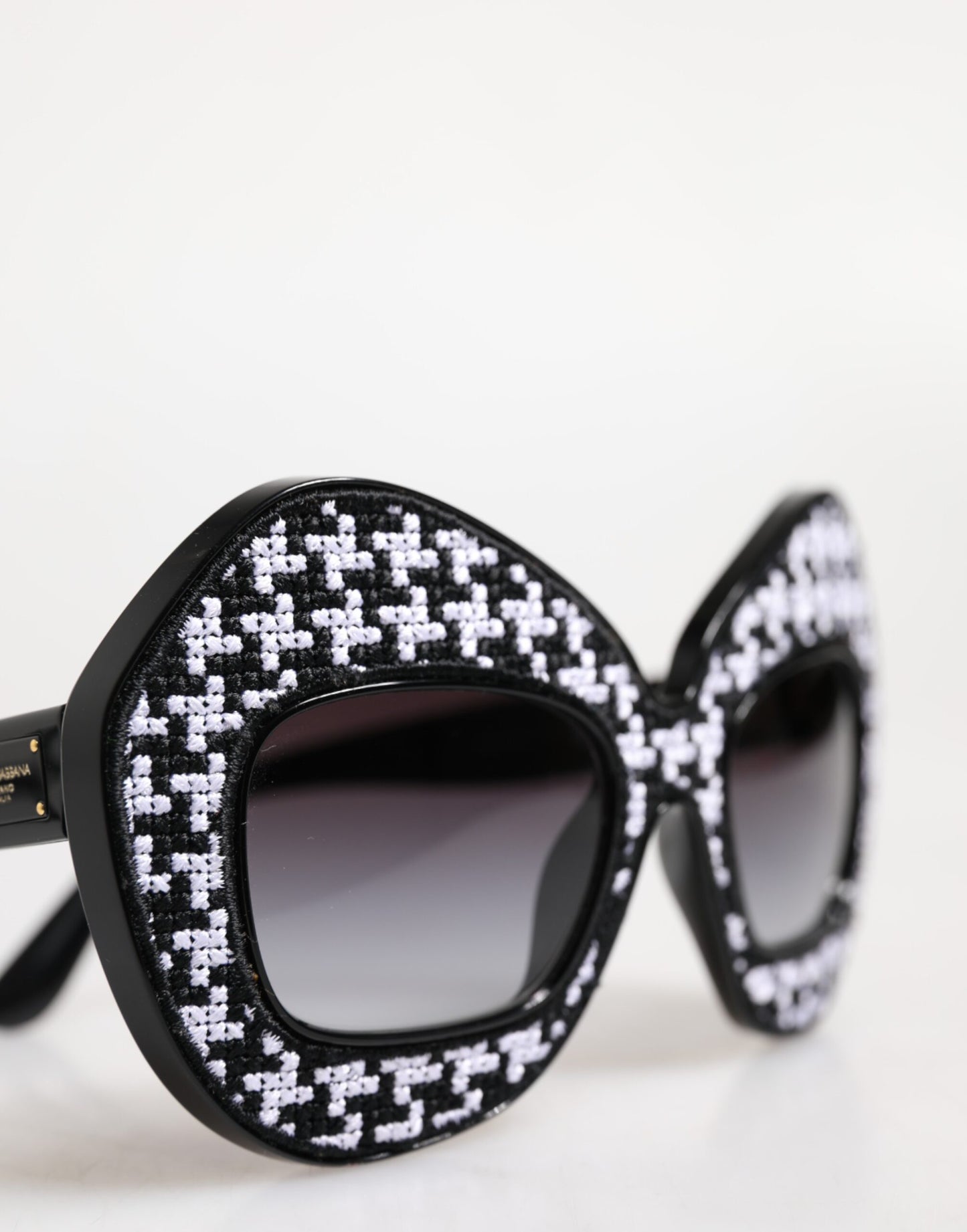 Dolce &amp; Gabbana Black White PIED DE POULE Print Oversized Shades Sunglasses