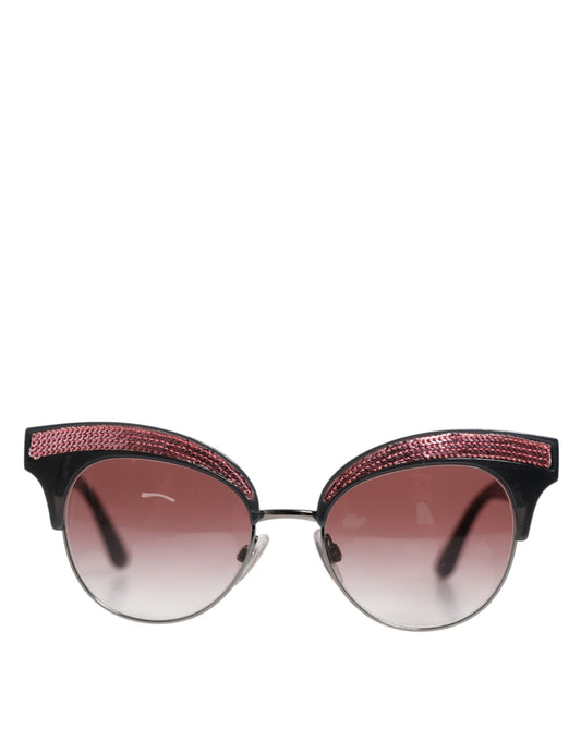 Dolce &amp; Gabbana Black Pink Mirrored Cat Eye DG6109 Sequined Sunglasses