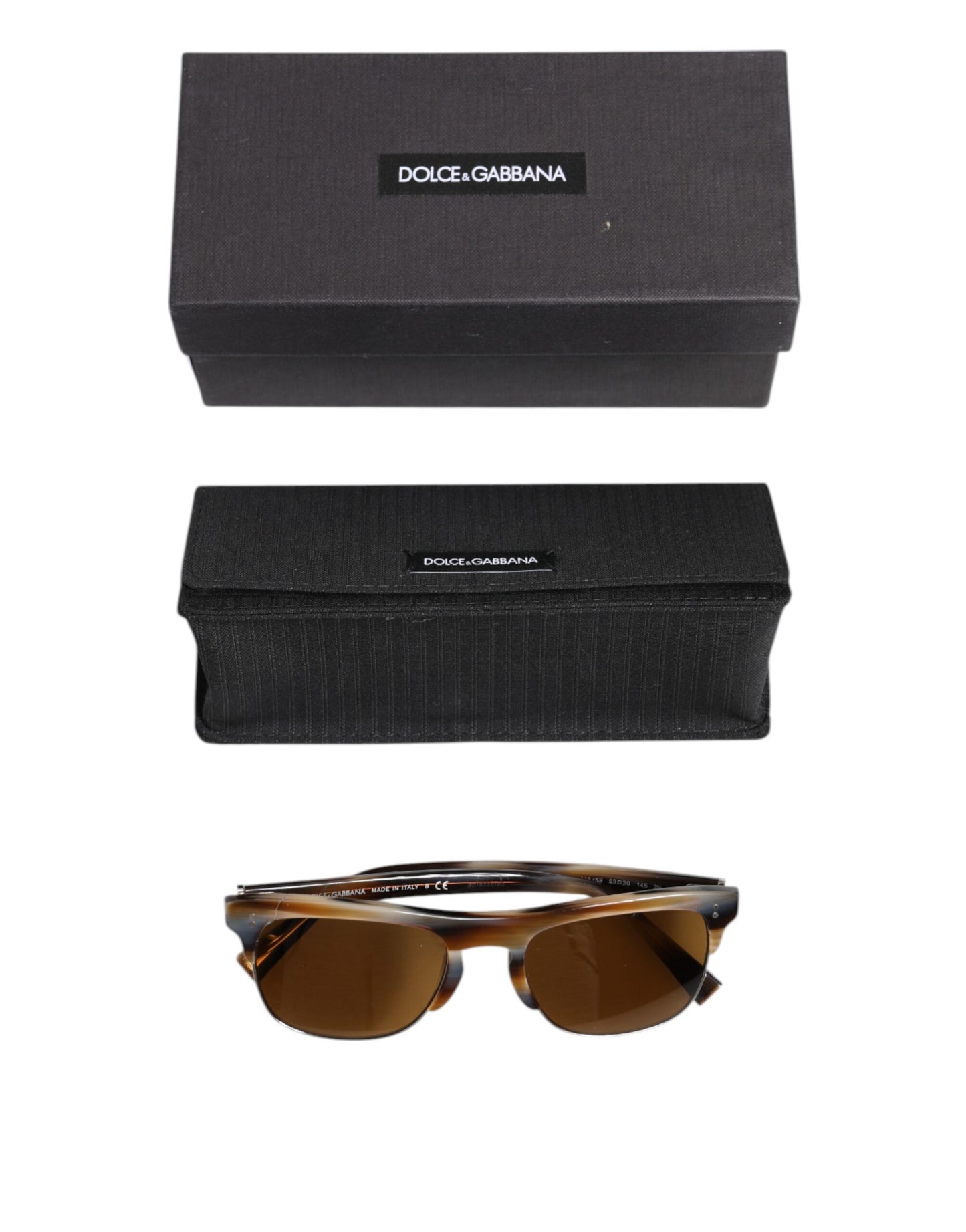 Dolce &amp; Gabbana Brown Striped Acetate Square DG4305 Eyewear Sunglasses