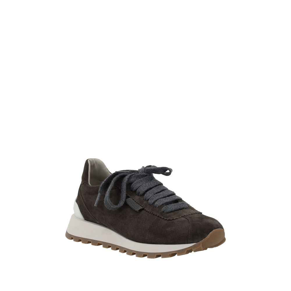 Brunello Cucinelli Leer Suede Sneakers Met Ornamenten