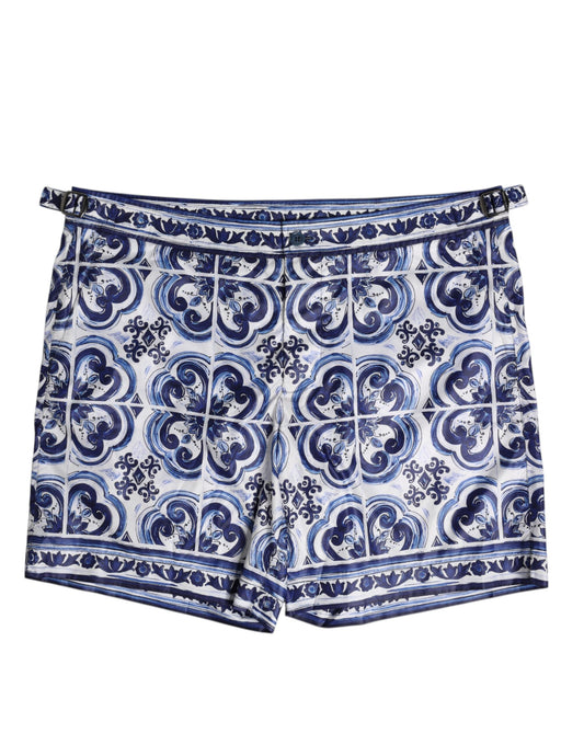 Maillot de bain Dolce &amp; Gabbana bleu et blanc à imprimé majolique