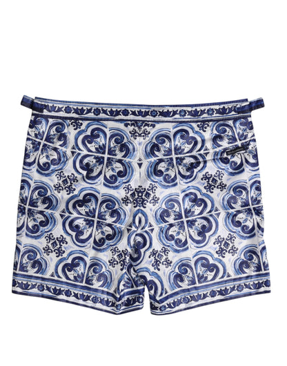 Maillot de bain Dolce &amp; Gabbana bleu et blanc à imprimé majolique