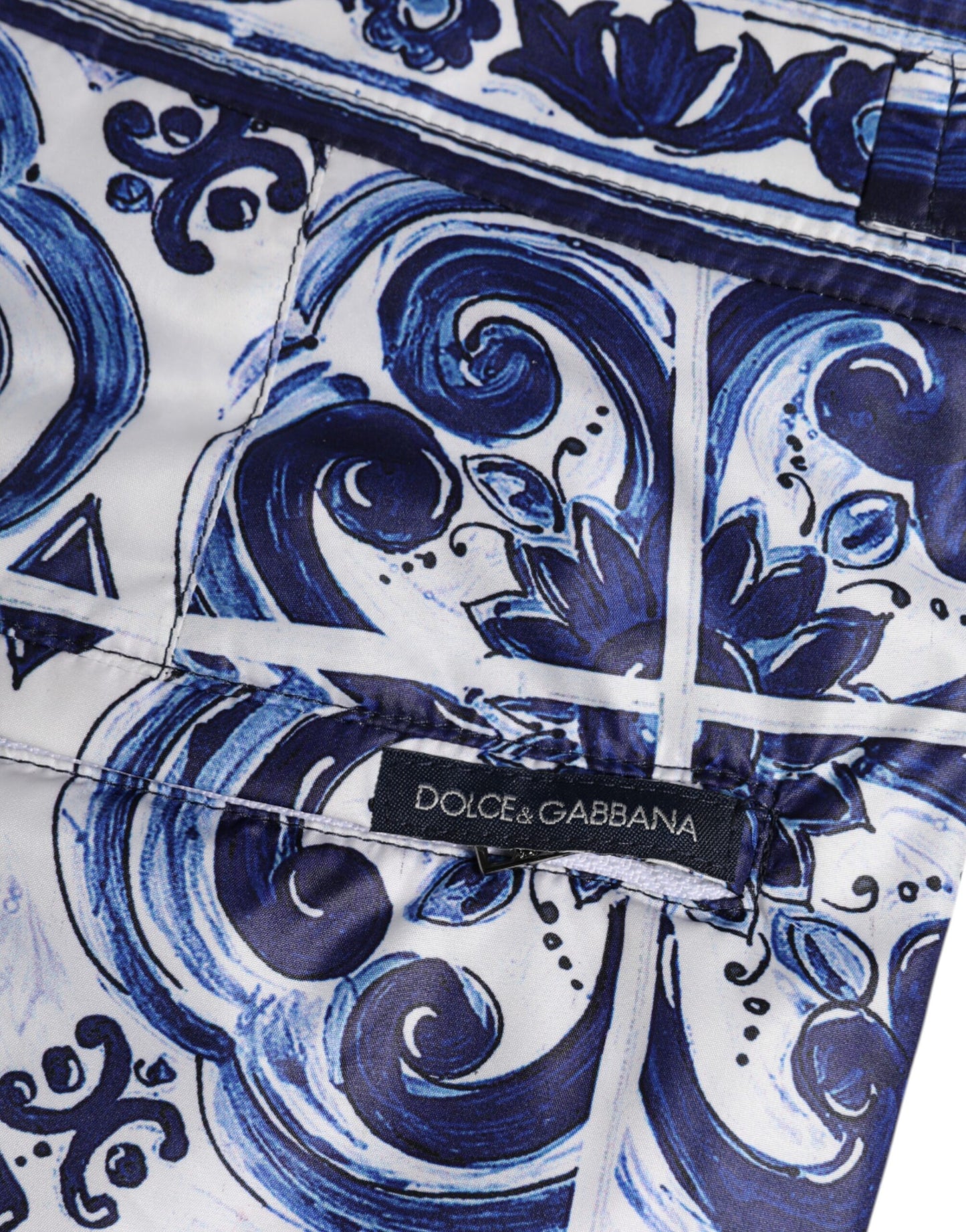 Maillot de bain Dolce &amp; Gabbana bleu et blanc à imprimé majolique