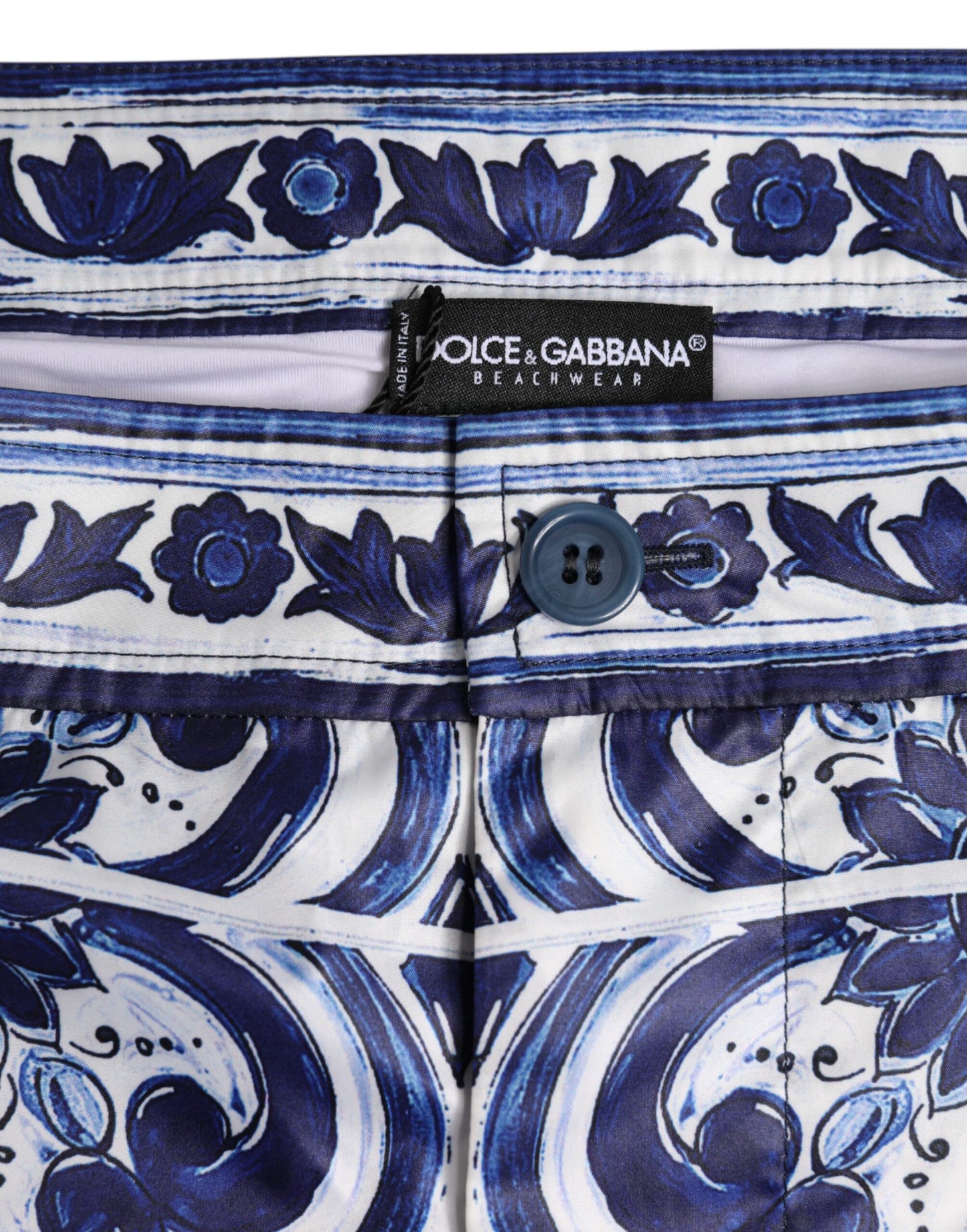 Maillot de bain Dolce &amp; Gabbana bleu et blanc à imprimé majolique