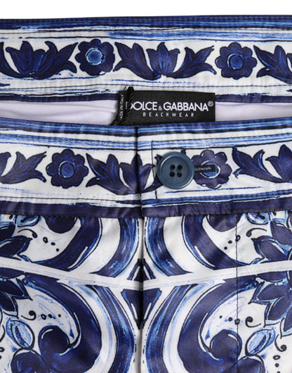 Maillot de bain Dolce &amp; Gabbana bleu et blanc à imprimé majolique