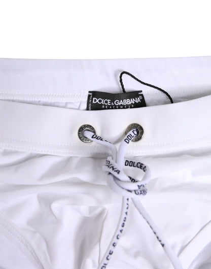 Maillot de bain slip de plage à cordon de serrage et logo blanc Dolce &amp; Gabbana