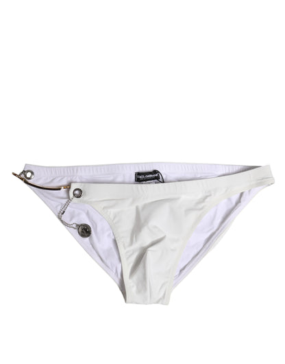 Maillot de bain slip Dolce &amp; Gabbana à logo blanc et ornements métalliques
