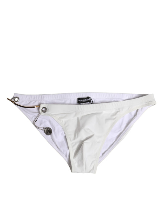 Maillot de bain slip Dolce &amp; Gabbana à logo blanc et ornements métalliques