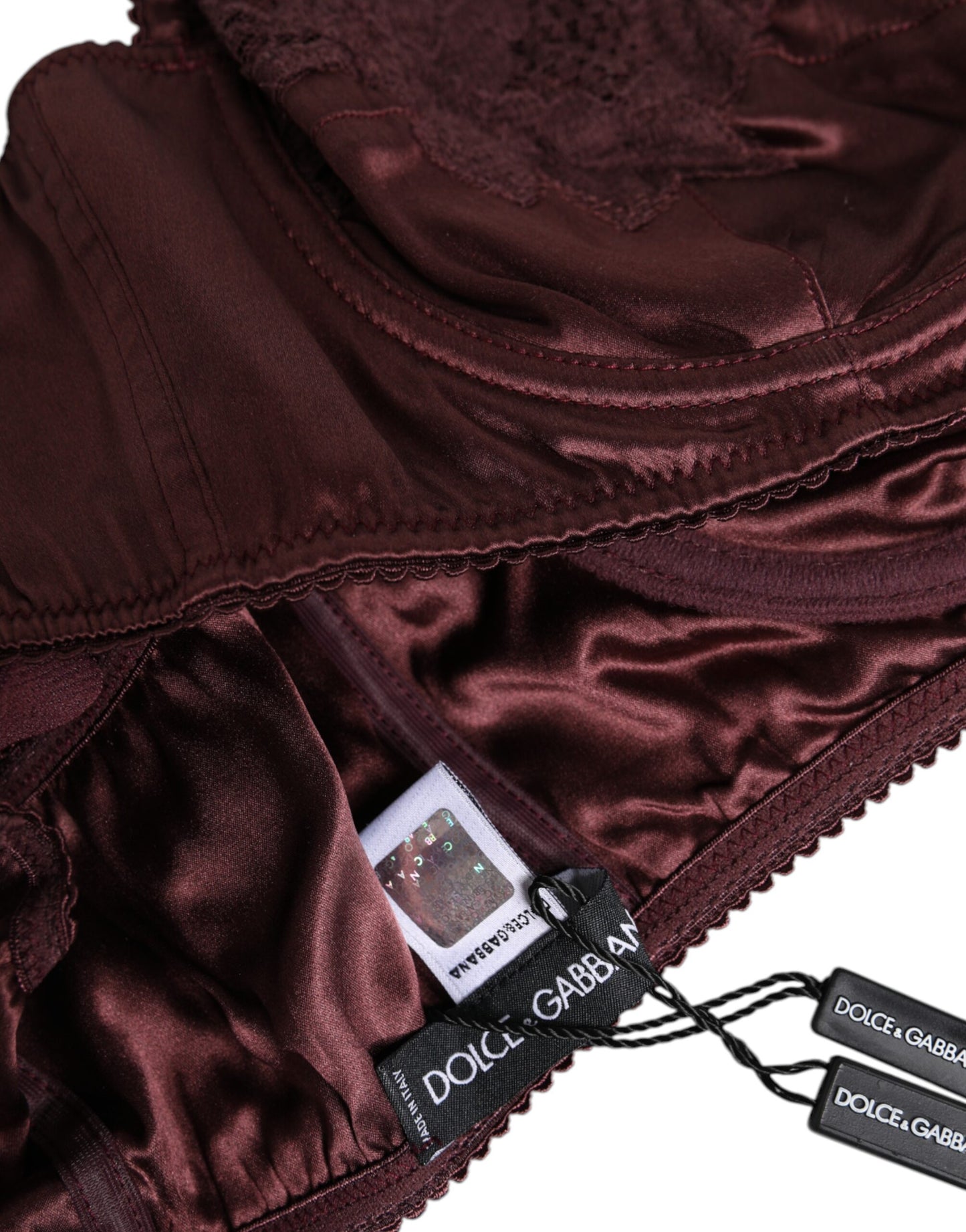 Dolce &amp; Gabbana Burgundy Silk Underwired Balconette Bra Underwear