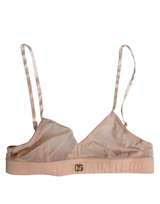 Soutien-gorge sans armatures Dolce &amp; Gabbana en nylon rose poudré avec logo DG