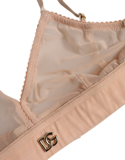Soutien-gorge sans armatures Dolce &amp; Gabbana en nylon rose poudré avec logo DG