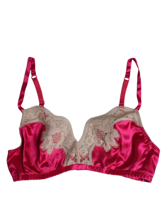 Soutien-gorge sans armatures Dolce &amp; Gabbana en soie et dentelle florale magenta
