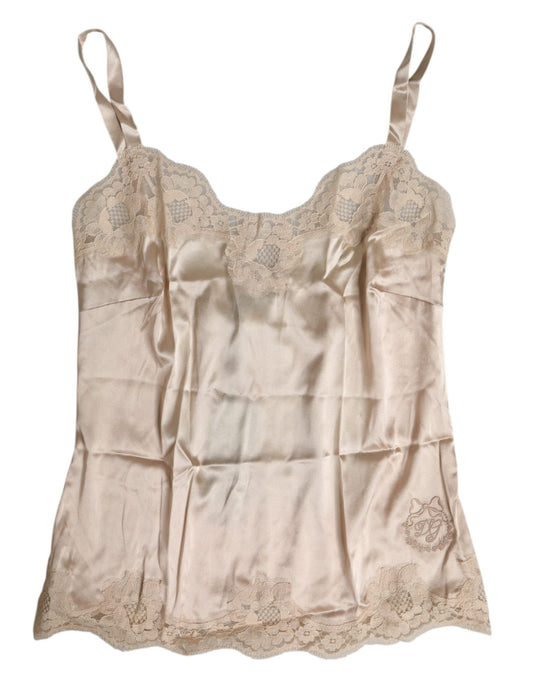 Dolce &amp; Gabbana Débardeur en satin de soie et dentelle beige Sous-vêtements de lingerie