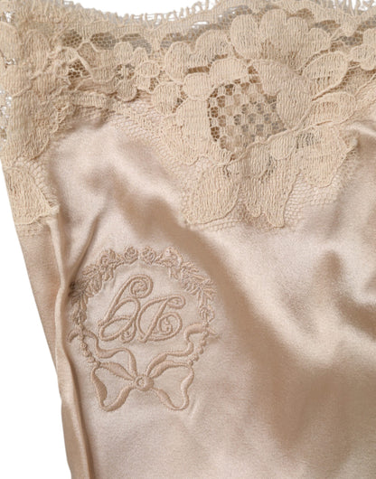 Dolce &amp; Gabbana Débardeur en satin de soie et dentelle beige Sous-vêtements de lingerie