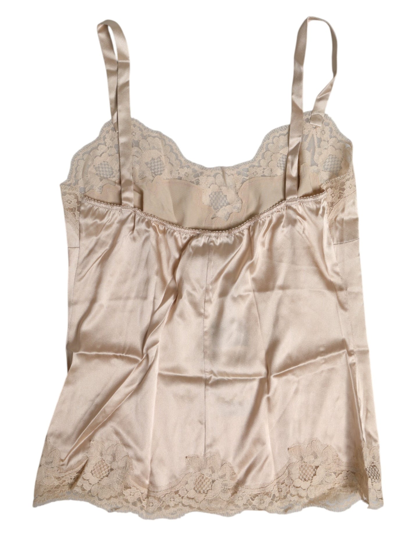 Dolce &amp; Gabbana Débardeur en satin de soie et dentelle beige Sous-vêtements de lingerie