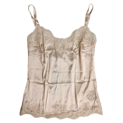 Dolce &amp; Gabbana Débardeur en satin de soie et dentelle beige Sous-vêtements de lingerie