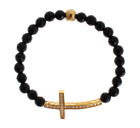 Bracelet Nialaya en argent sterling plaqué or avec croix en diamants CZ