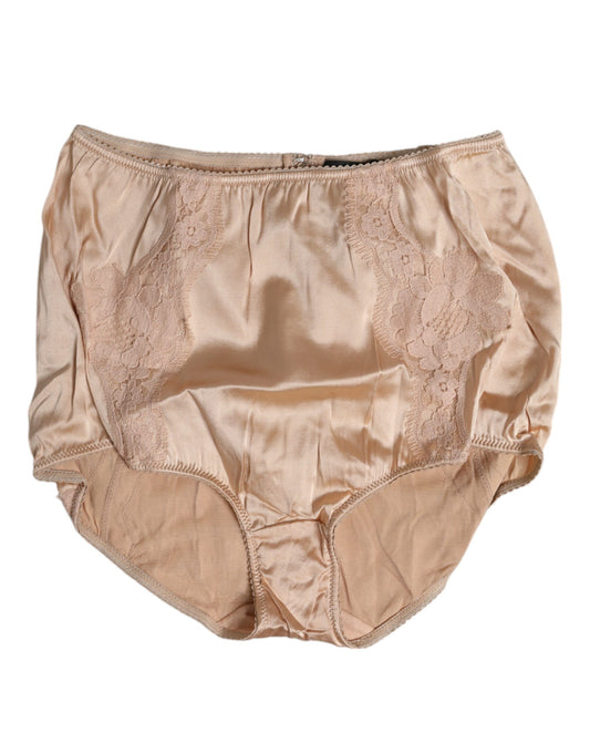Culotte bikini taille haute en dentelle de soie beige Dolce &amp; Gabbana