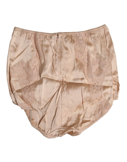 Culotte bikini taille haute en dentelle de soie beige Dolce &amp; Gabbana