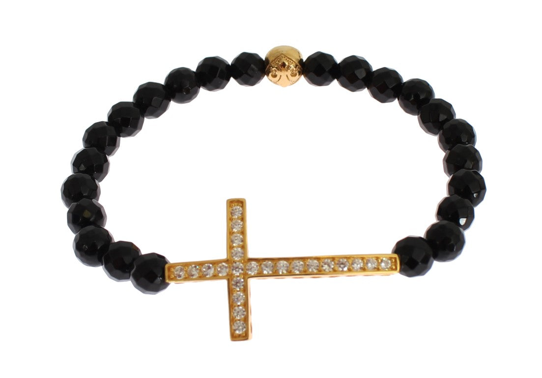 Bracelet Nialaya en argent sterling plaqué or avec croix en diamants CZ