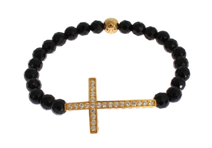 Bracelet Nialaya en argent sterling plaqué or avec croix en diamants CZ