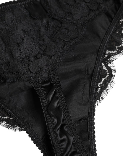Culotte bikini extensible en dentelle de soie noire Dolce &amp; Gabbana