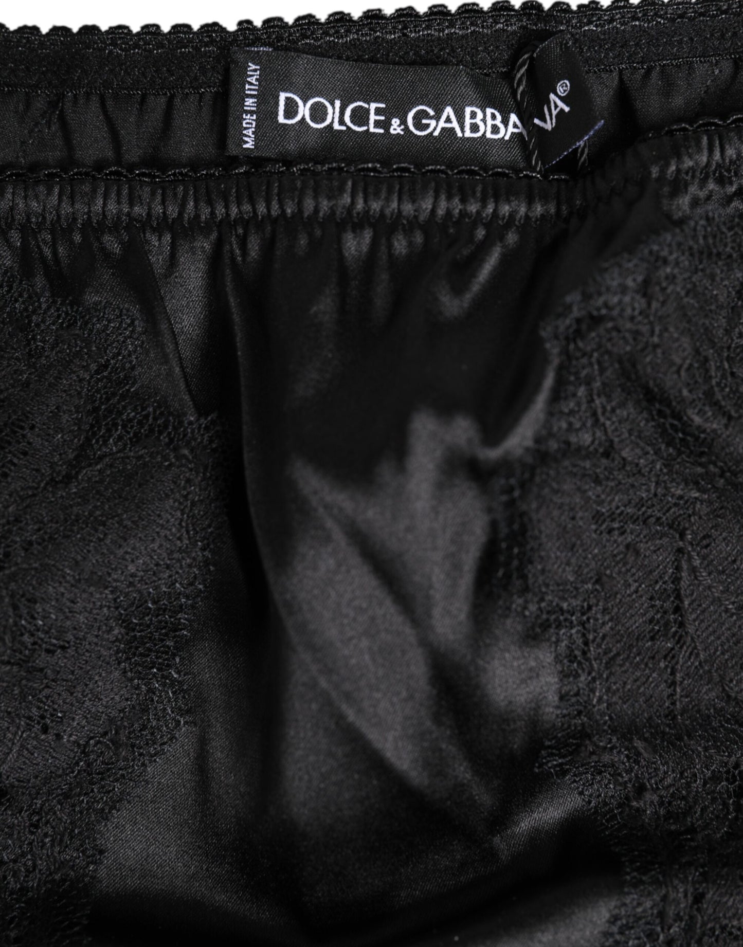 Culotte bikini extensible en dentelle de soie noire Dolce &amp; Gabbana