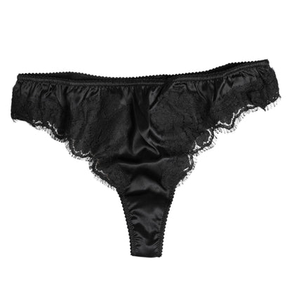 Culotte bikini extensible en dentelle de soie noire Dolce &amp; Gabbana
